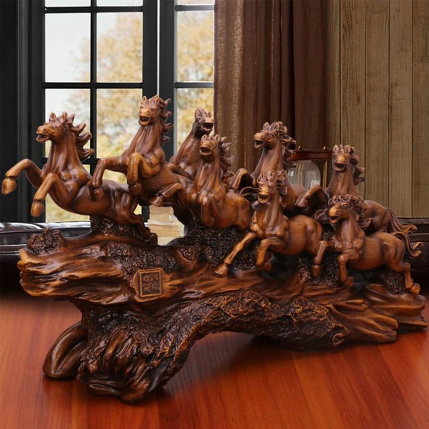 Tượng ngựa điêu khắc bát mã phong thủy, tượng ngựa trang trí để bàn, kệ tủ TV decor trang trí phòng khách đẹp &amp; quà tặng