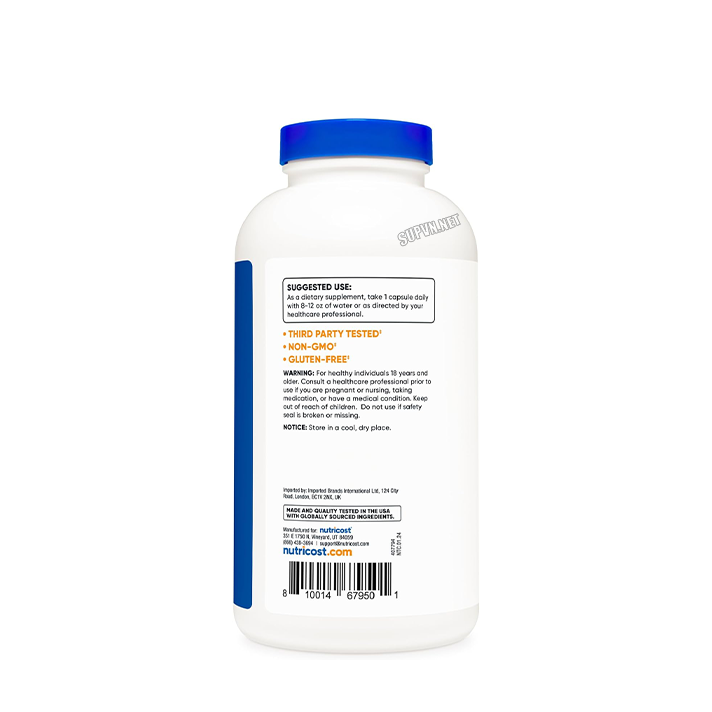 Nutricost Taurine Powder (250 Grams - 125 Servings) và (1000mg - 400 viên) Bột phục hồi cơ bắp, tăng sức mạnh, sức bền