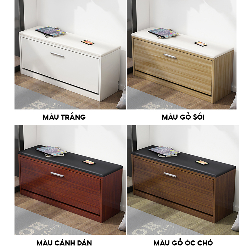 Tủ Giày Gỗ MDF Chống Ẩm Cánh Lật Siêu Gọn 3 Ngăn Có Hộc Và Đệm Da Ngồi Sang Trọng VANDO