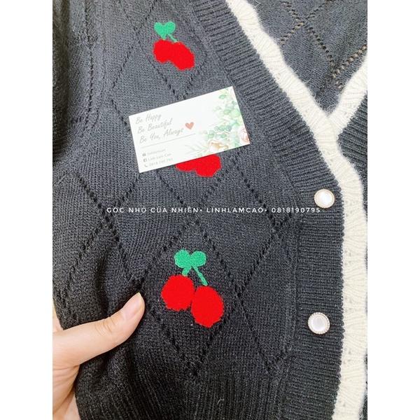 Áo Khoác Cardigan Nữ Dáng Ngắn Len Đan Thêu Cherry (ẢNH THẬT+VIDEO)
