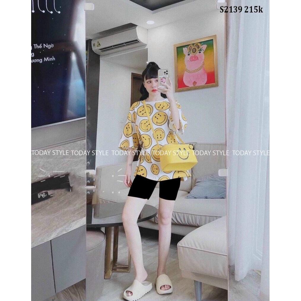 SET BỘ ĐÙI ÁO NỮ FOM IN HÌNH MẶT CƯỜI CUTE KÈM QUẦN THỜI TRANG