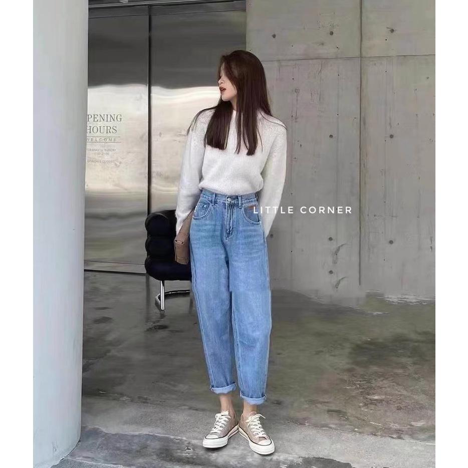Quần bò nữ baggy co dãn BIGSIZE- Quần jean trơn che đùi có SIZE ĐẠI co dãn Hot trend quảng châu lưng cao hàng sẵn