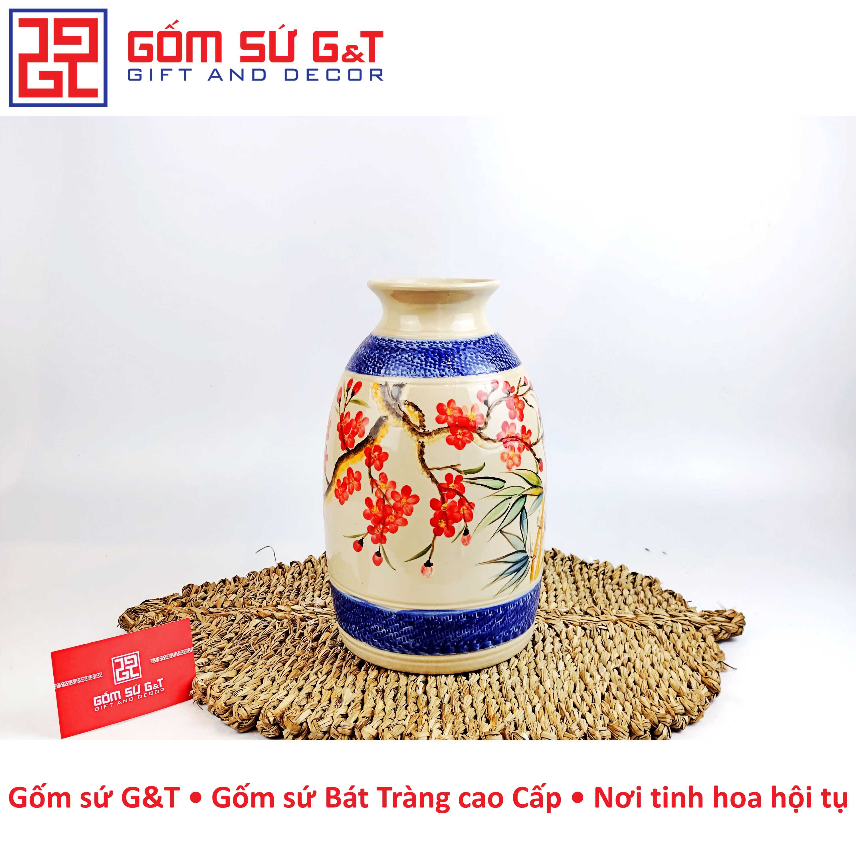 Lọ hoa viền vẽ trúc đào Gốm Sứ G&amp;T