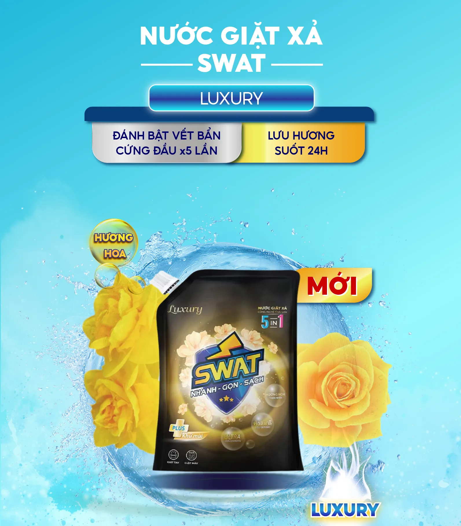 Combo 1 túi Nước Giặt Xả SWAT Romantic 2.2kg + 1 túi Nước Giặt Xả SWAT Luxury 2.2kg