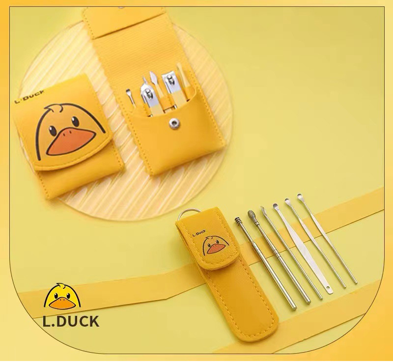 Dụng cụ ráy tai 6 món kèm bao da có móc treo hình con vịt cute