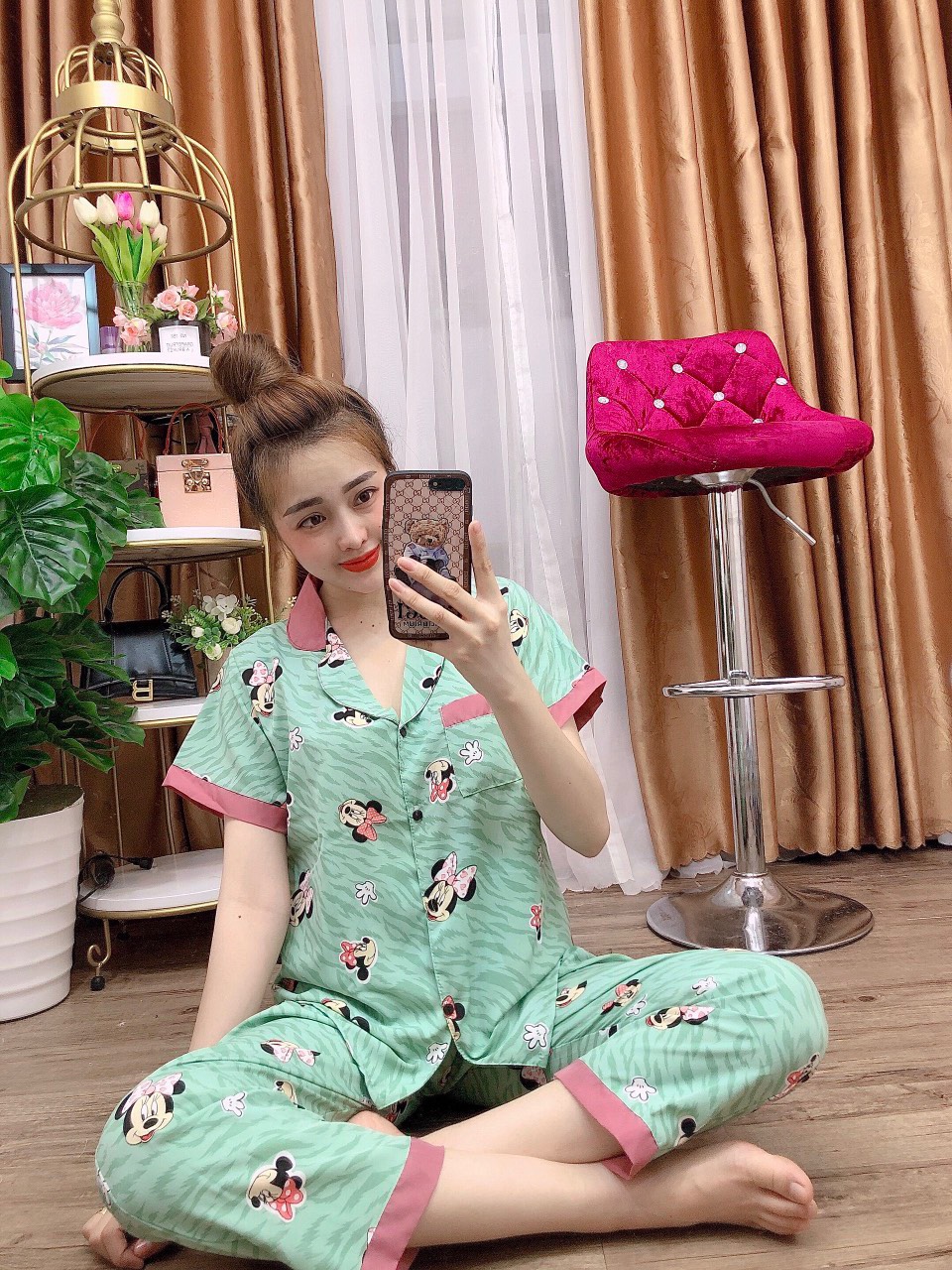 Đồ bộ nữ pijama mặc nhà tiểu thư big size dưới 57kg tay ngắn quần dài vải lụa hàn mềm mịn nhiều màu dễ thương