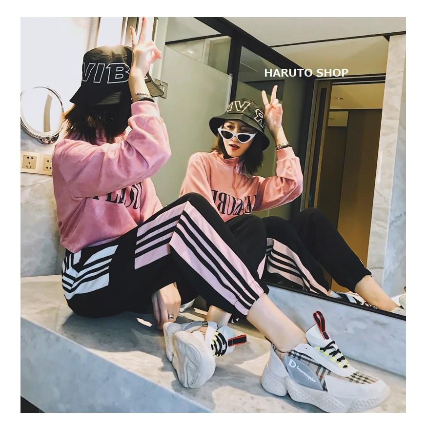 Quần unisex quần jogger nữ nam quần nữ 3 sọc trắng đen
