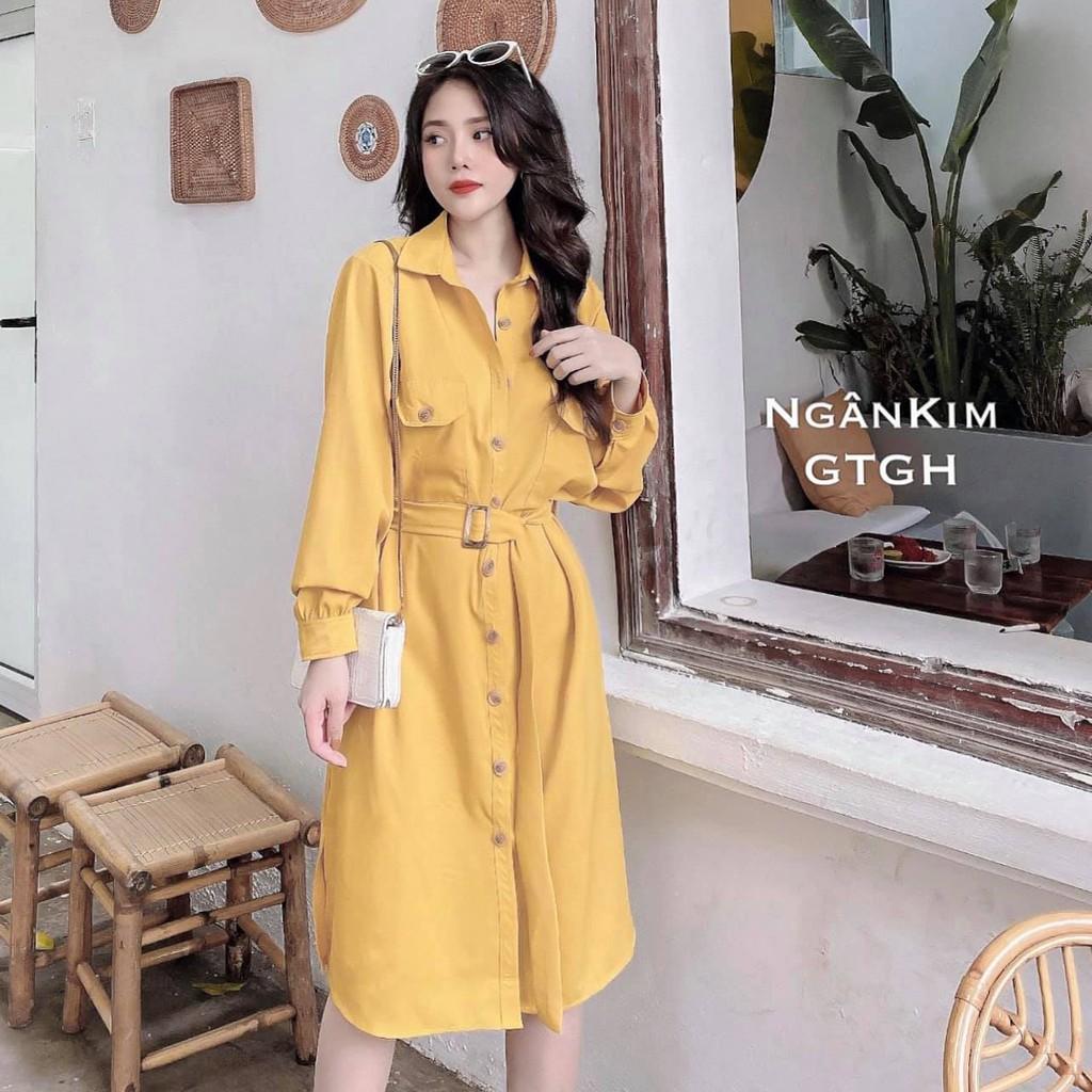 Váy Bầu Sơ Mi Kèm Đai Thắt Eo Váy Bầu Công Sở Dáng Dài HD4602 Honey Mommy
