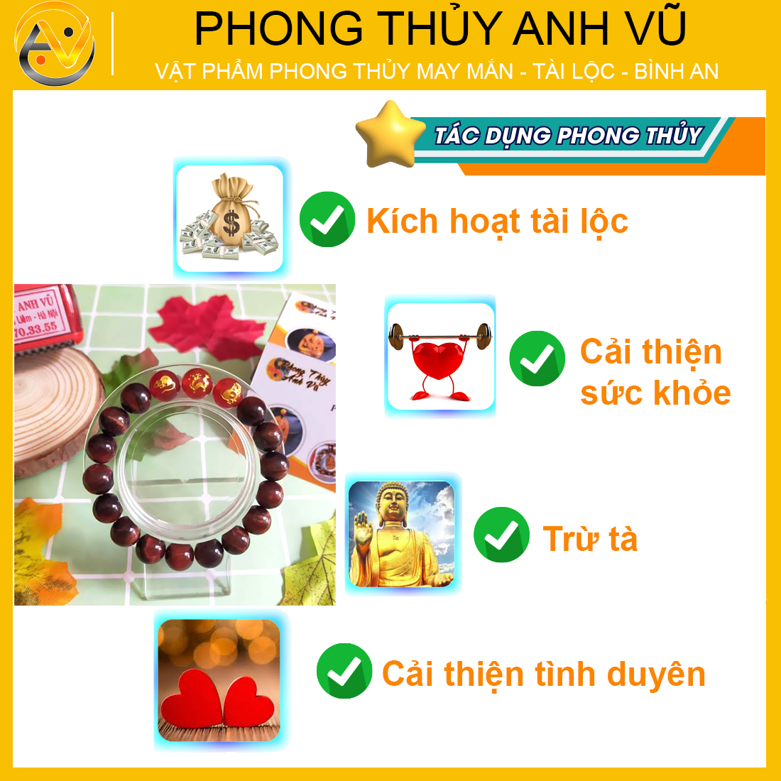 Vòng tay phong thủy cho nam thân tý thìn đã khai quang - chất liệu mắt hổ đỏ nâu - size 8 10 12ly - may mắn tài lộc - Vòng Tam Hợp Anh Vũ