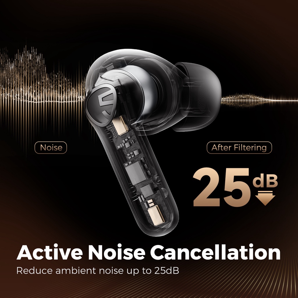 Tai nghe True Wireless SoundPEATS Life ANC 25dB Game Mode Bluetooth 5.2 (Đen), Mic kép AI ENC - Hàng Chính Hãng