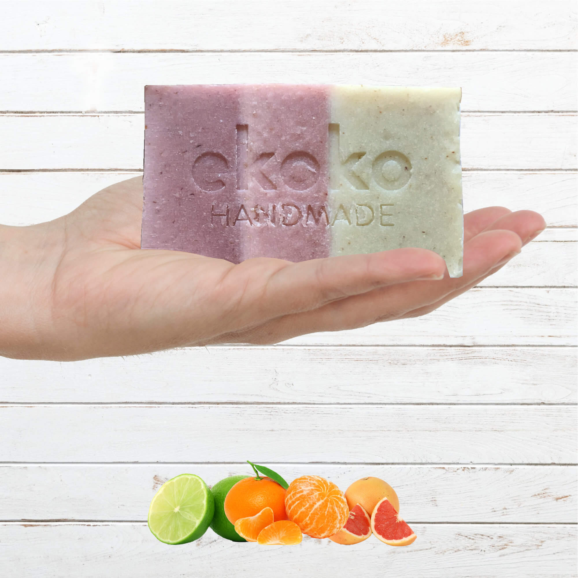 Xà phòng handmade cao cấp 3 lớp tinh dầu Chanh Quýt Bưởi và đất sét làm mịn cho da dầu - Ekoko Triple Citrus handmade soap 100g