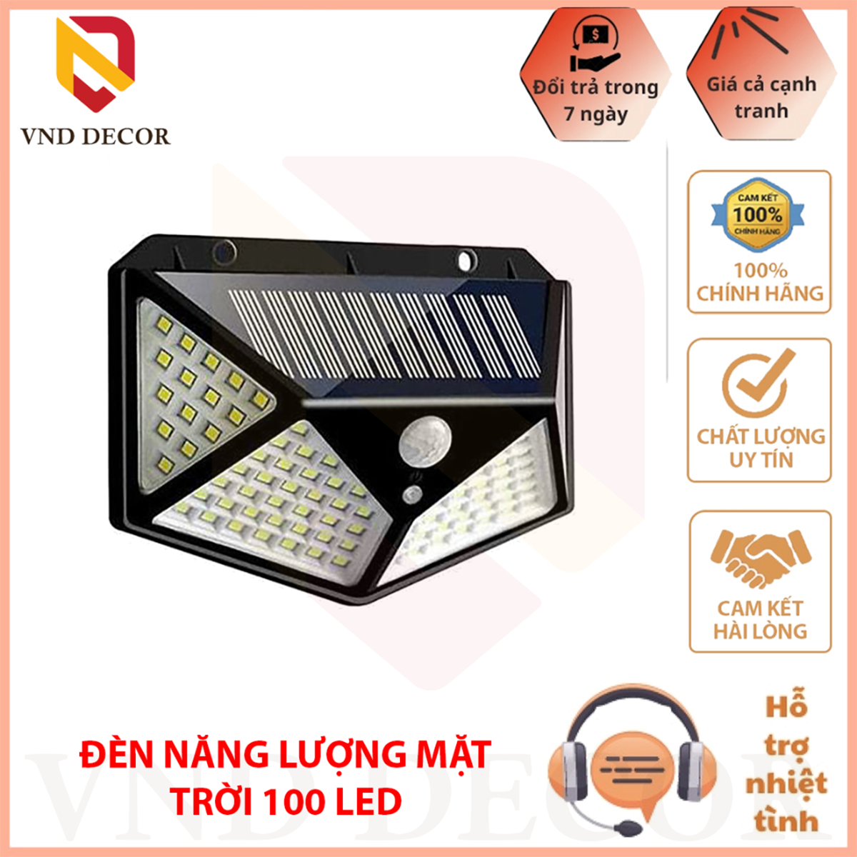 Đèn năng lượng mặt trời 100 LED siêu sáng, cảm biến chuyển động, tự động bật tắt khi trời tối, chống nước, gắn vách