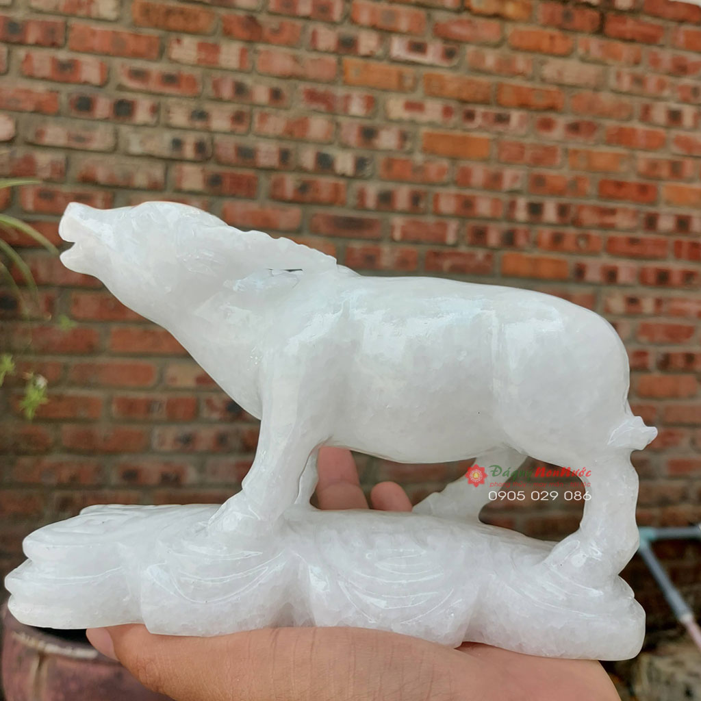 Tượng đá trâu 12 con giáp phong thủy đá trắng 15cm đá Non Nước