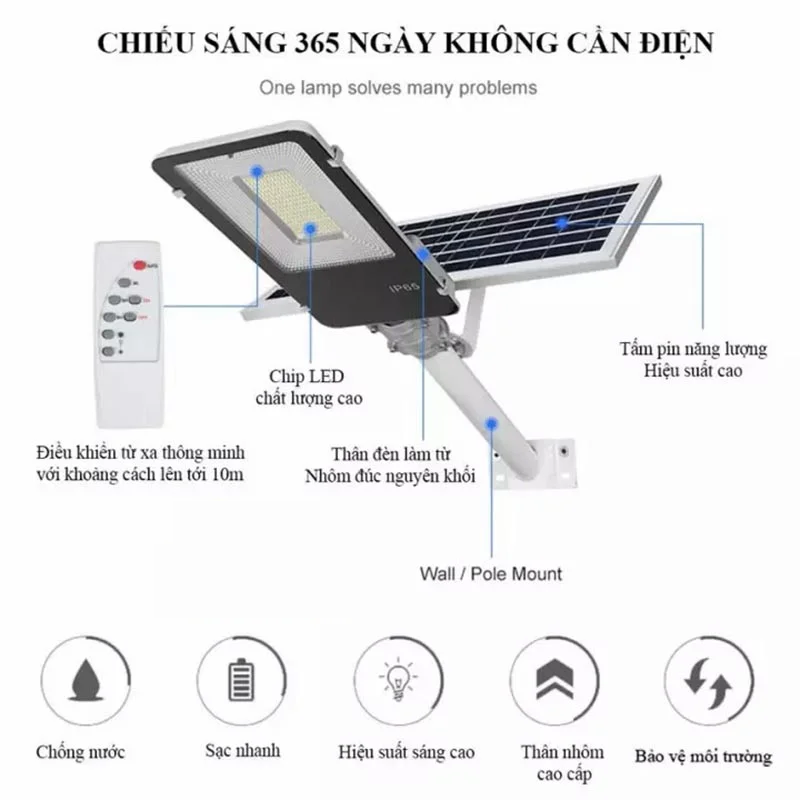 Đèn Năng Lượng Mặt Trời 400W - Đèn Cao Áp Siêu Sáng  , Đen sân vườn -K1535