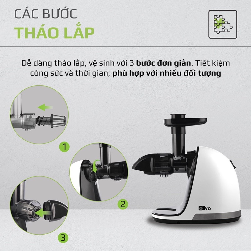 Máy Ép Trục Ngang OLIVO SJ22 Màu Xám Ép Rau Không Lo Kẹt Bã