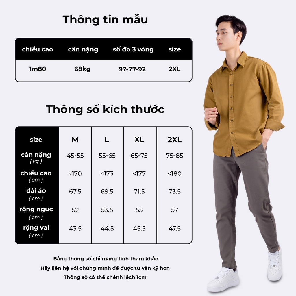 Áo Sơ Mi Nam Dài Tay Trơn Chất Liệu KAKI 5 Màu BASIC Regular Fit Đủ Size 45 - 85Kg Chất Vải Chống Nhăn Cao Cấp