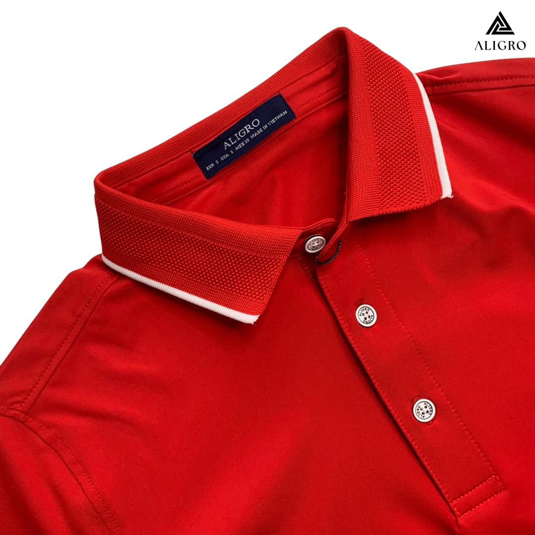 Áo polo golf nam ngắn tay ALIGRO chất vải coolmax màu đỏ trơn năng động ALGPLO107