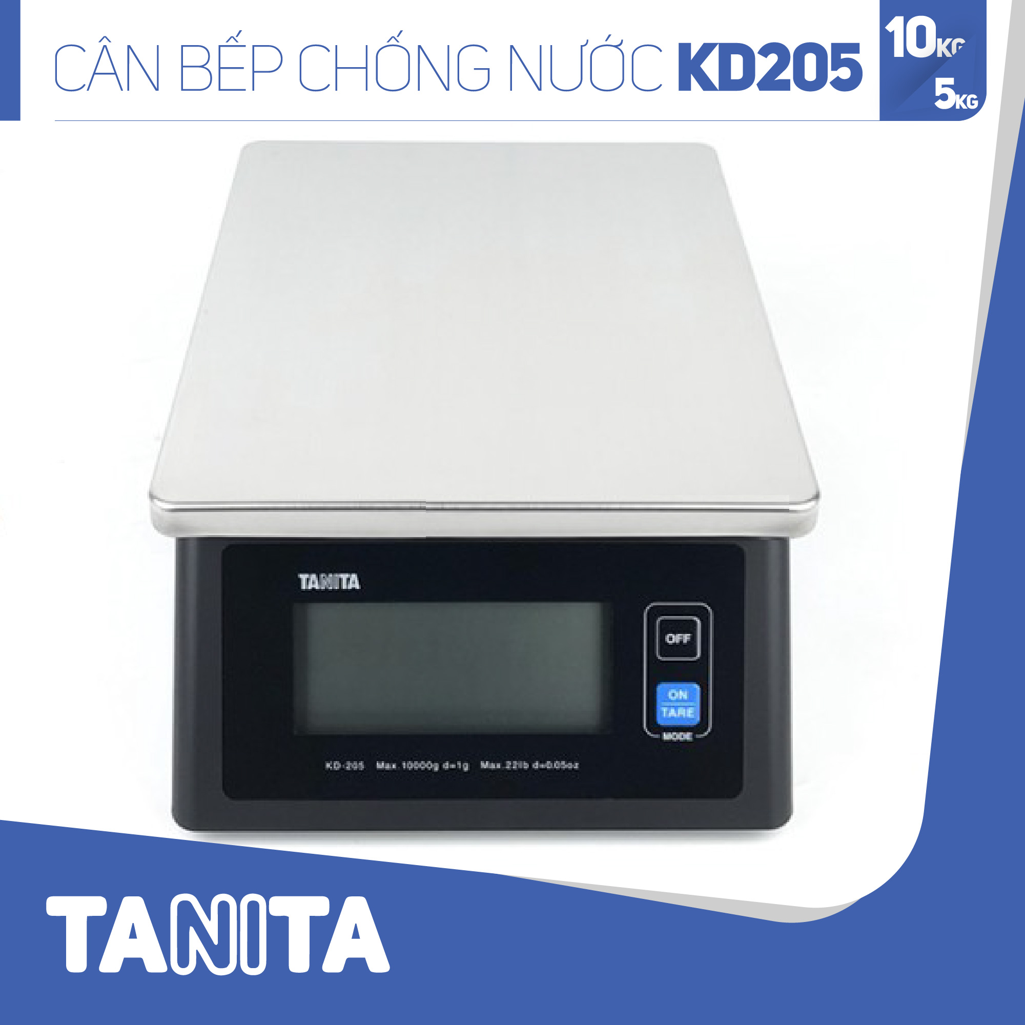 Cân tiểu ly điện tử nhà bếp chống nước IPX4 TANITA KD205,Chính hãng nhật bản (10kg-0.5g)có trừ bì,bền đẹp,chính xác,sử dụng làm bánh,cân tổ yến,cân hải sản và y học,tặng kèm pin