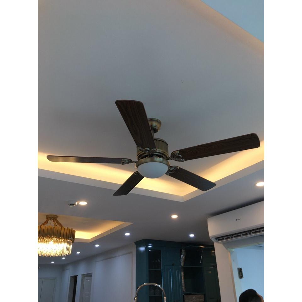 Quạt Trần Đèn 5 Cánh Gỗ,Điều Khiển Từ Xa 3 Chế Độ Ánh Sáng,Có Đảo Chiều Hút Ẩm Mùa Đông,Sải Cánh Lớn,Mã 120