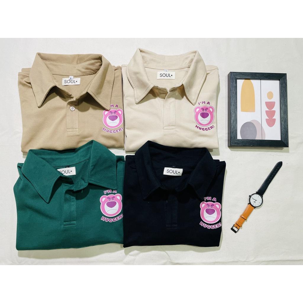 Áo thun polo gấu dâu Soul Lotso Hugger, Áo thun có cổ unisex nam nữ oversized tay lỡ form rộng streetwear