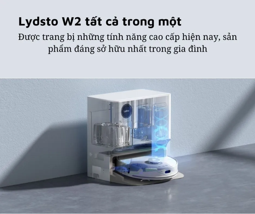 Robot Hút Bụi Lau Nhà Thông Minh Xiaomi Lydsto W2/ Lydsto W2 Lite Tự Động Đổ Rác Giặt Sấy Công Nghệ Sấy Khô Giẻ Nhiệt Độ Cao 60 Độ C Diệt Khuẩn Ozone Và Ion Bạc 99.9% Diện Tích Hoạt Động 200 m2 Công Suất 50 W - Hàng Chính Hãng