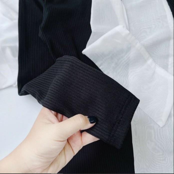 Áo len basic viền xếp ly trắng
