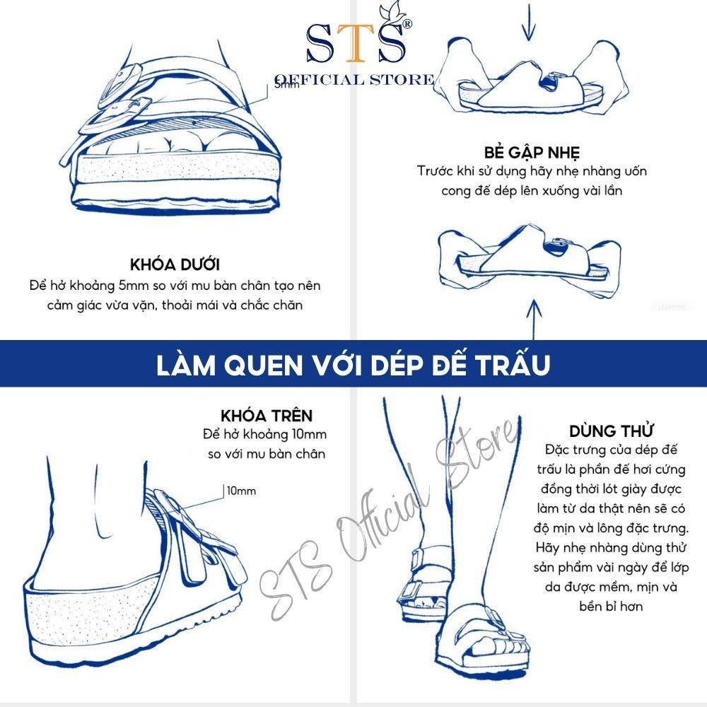 Dép Birken quai ngang đế trấu DA BÒ THẬT NGUYÊN TẤM xuất khẩu ST09 Dép cao cấp chống nước nhẹ đi biển đi chơi