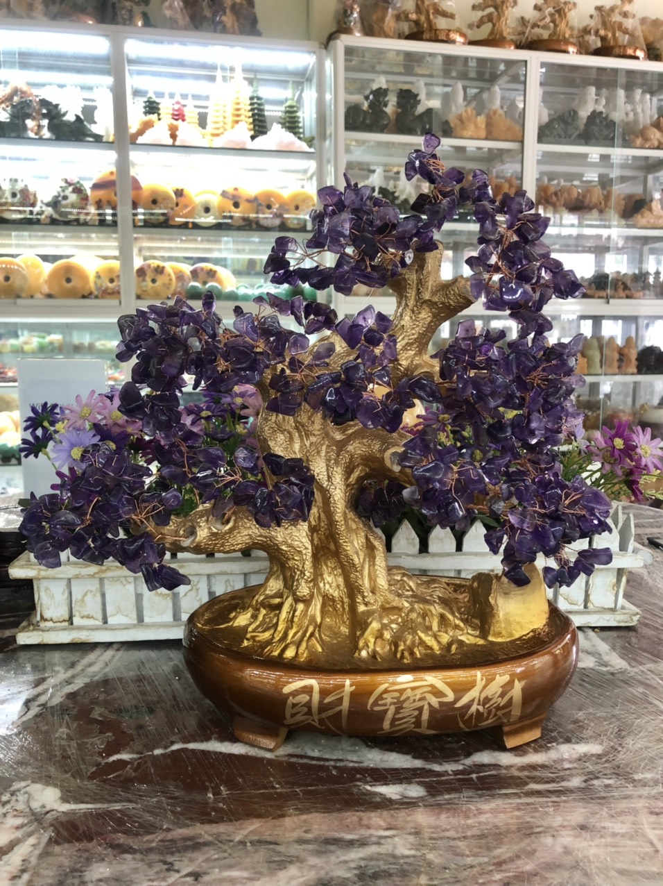 Cây Tài Lộc bonsai phong thủy đá thạch anh tím - Cao 40 cm