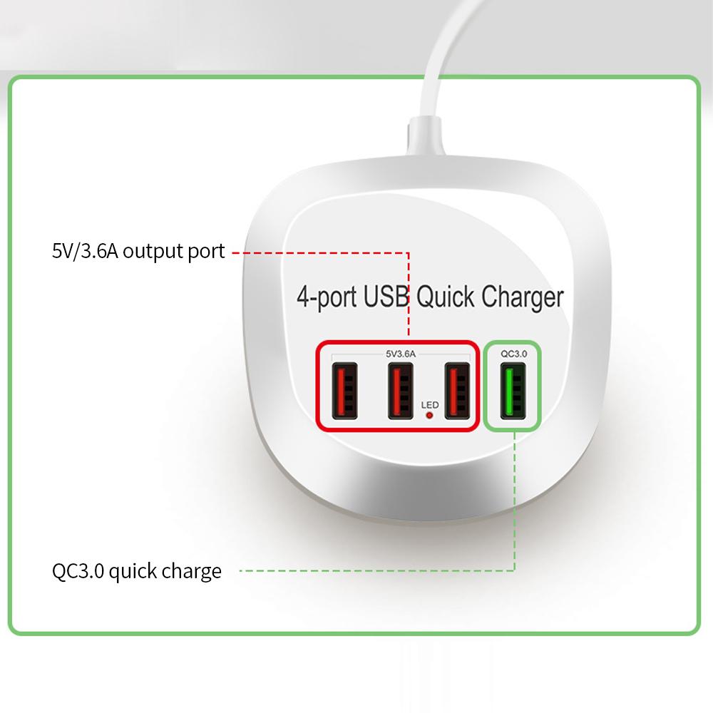 Bộ sạc WLX-T3 + 4 cổng USB QC3.0 Sạc nhanh cho máy tính bảng / điện thoại / máy tính xách tay