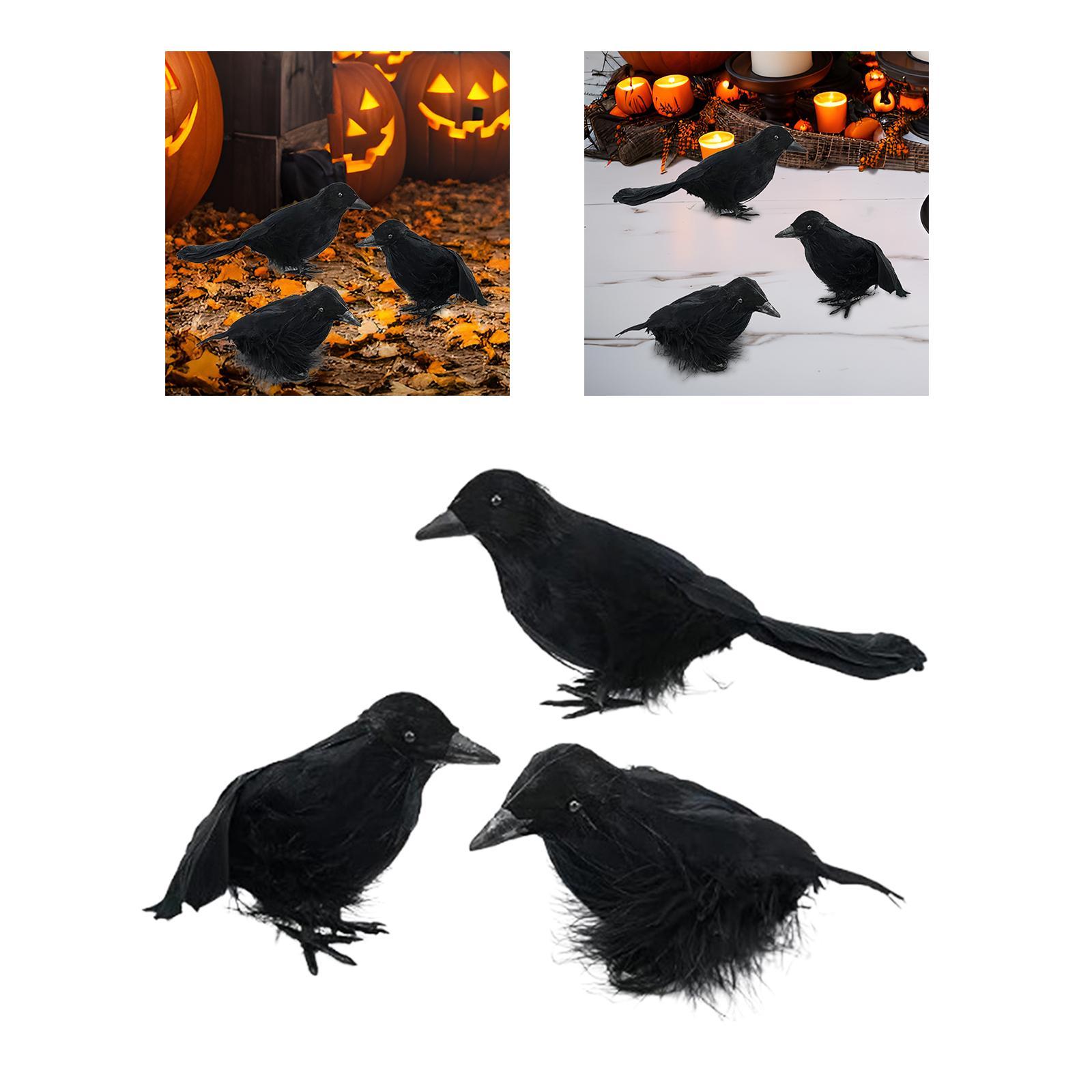 3Pcs Halloween Crows Birds Black Simulation Feather Crow for Halloween Party