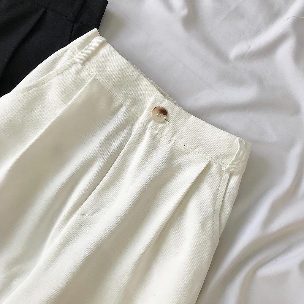 Quần Kaki Dáng Suông Cạp Cao Nữ Quần Ống Đứng Form Rộng Lưng Chun ACHE Phong Cách Ulzzang Chuẩn Hàn 2 Màu Trắng Đen 2778