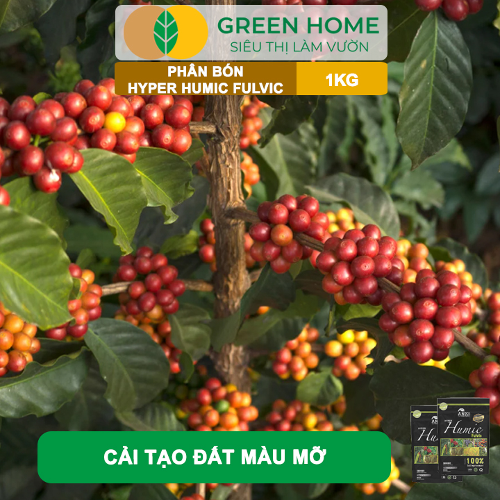 Phân Bón Humic Fulvic GreenHome, Gói 1Kg, Cải Tạo Đất, Kích Thích Ra Rễ, Tăng Hấp Thụ Phân Bón