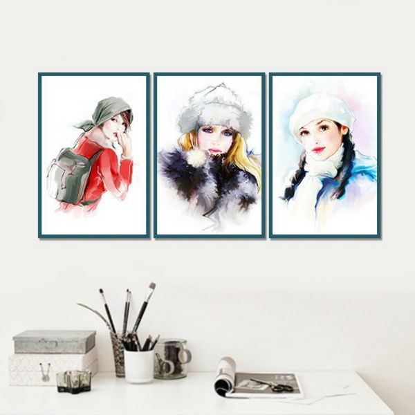 Bộ 3 Tranh Canvas Không Viền Trang Trí "Cô Gái Mùa Đông" W493