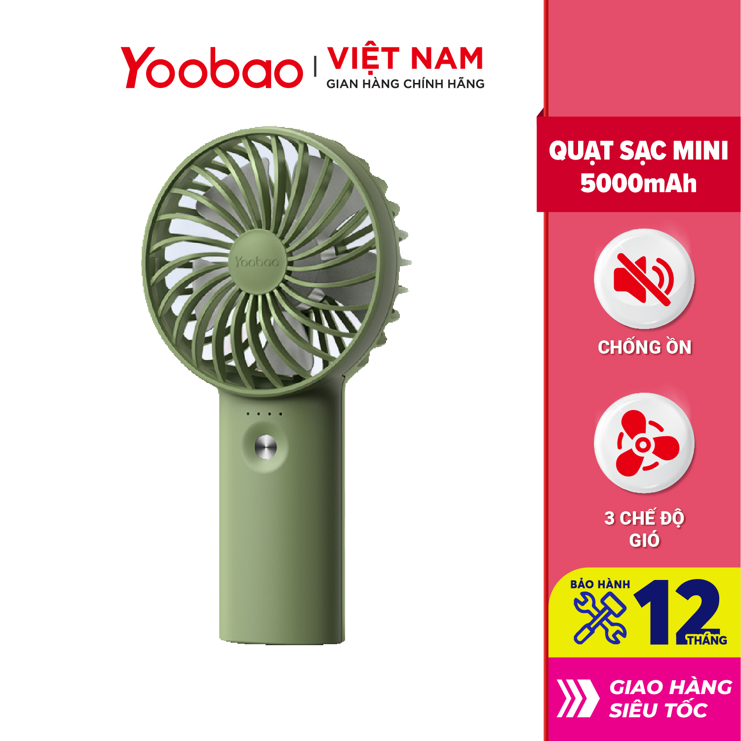 Quạt sạc mini để bàn làm việc YOOBAO F3 Pro 6000/5000mAh Kiêm Sạc Dự Phòng - Hàng chính hãng - Bảo hành 12 tháng 1 đổi 1