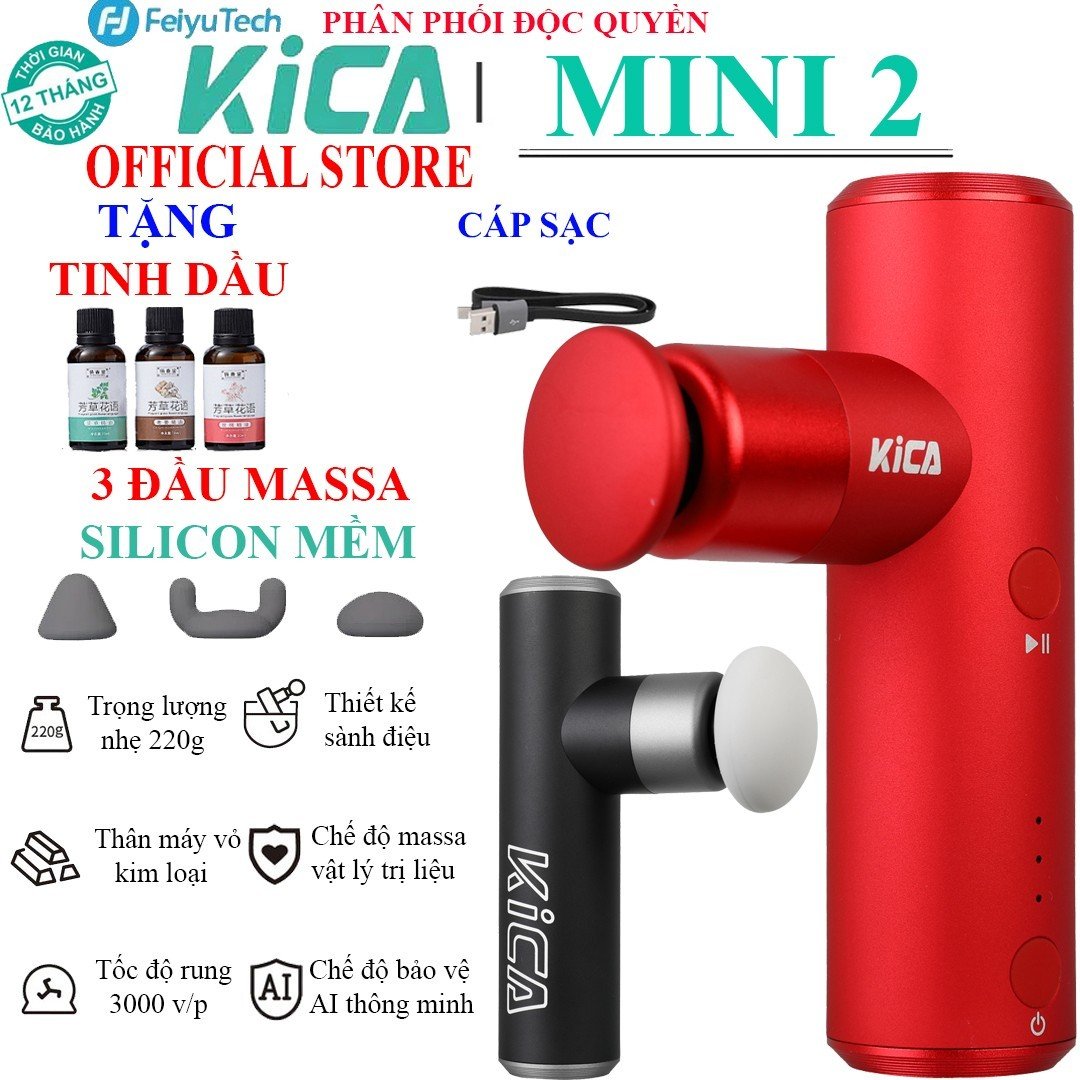 MUA 1 ĐƯỢC 5 - TẶNG TÚI ĐỰNG - TẶNG TINH DẦU - Máy Massa Cầm Tay KICA MINI 2 Thân Hợp Kim Nhôm , Có 3 Đầu Massa Silicon Mềm, Chế Độ Thông Minh AI Dễ Dàng Sử Dụng, Giúp Cơ Thể Thư Giãn Một Cách Thoải Mái Nhất - Hàng Chính Hãng