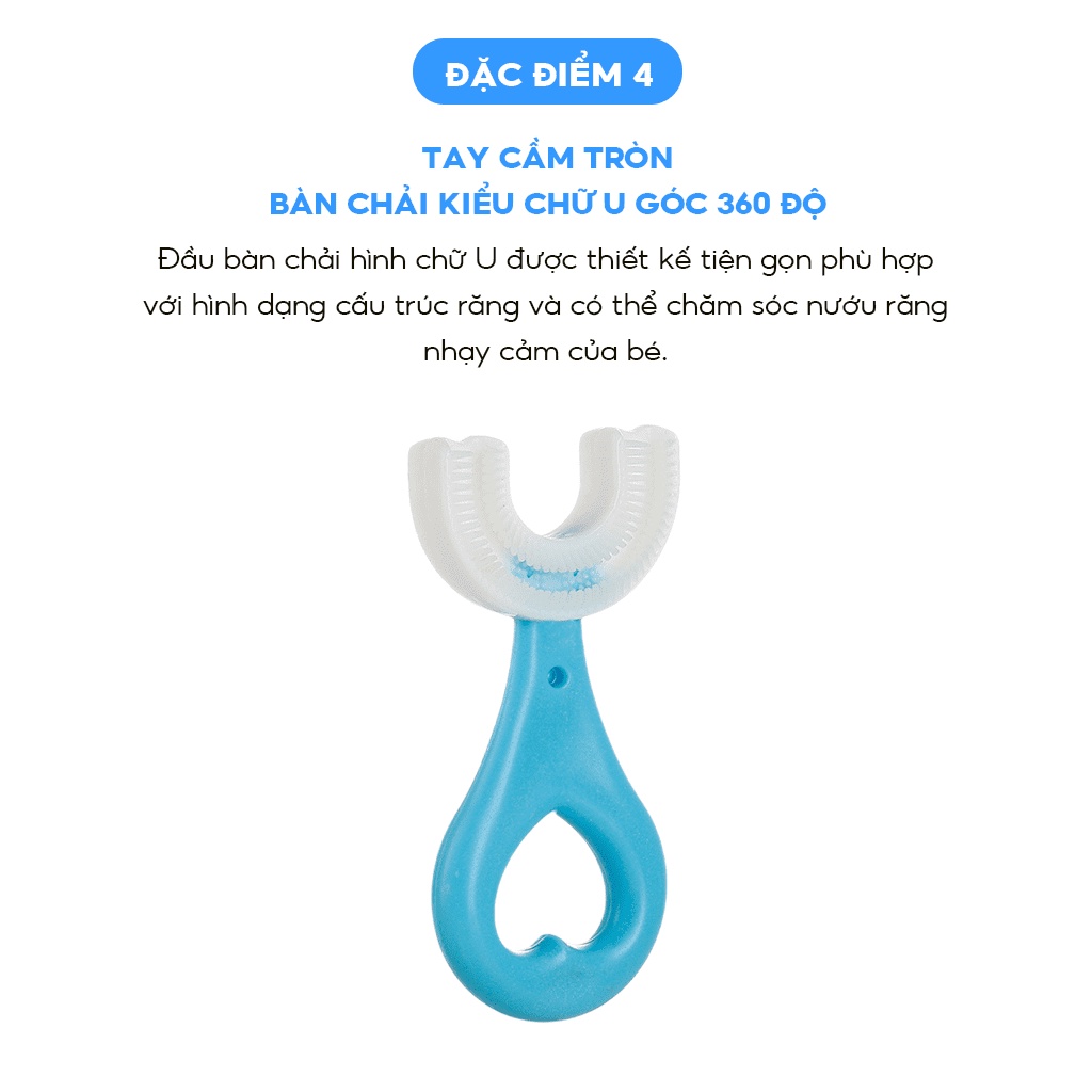 Bàn chải đánh răng chữ U cho bé 2 tuổi đến 9 tuổi- Chất liệu Silicone mềm mại an toàn cho bé