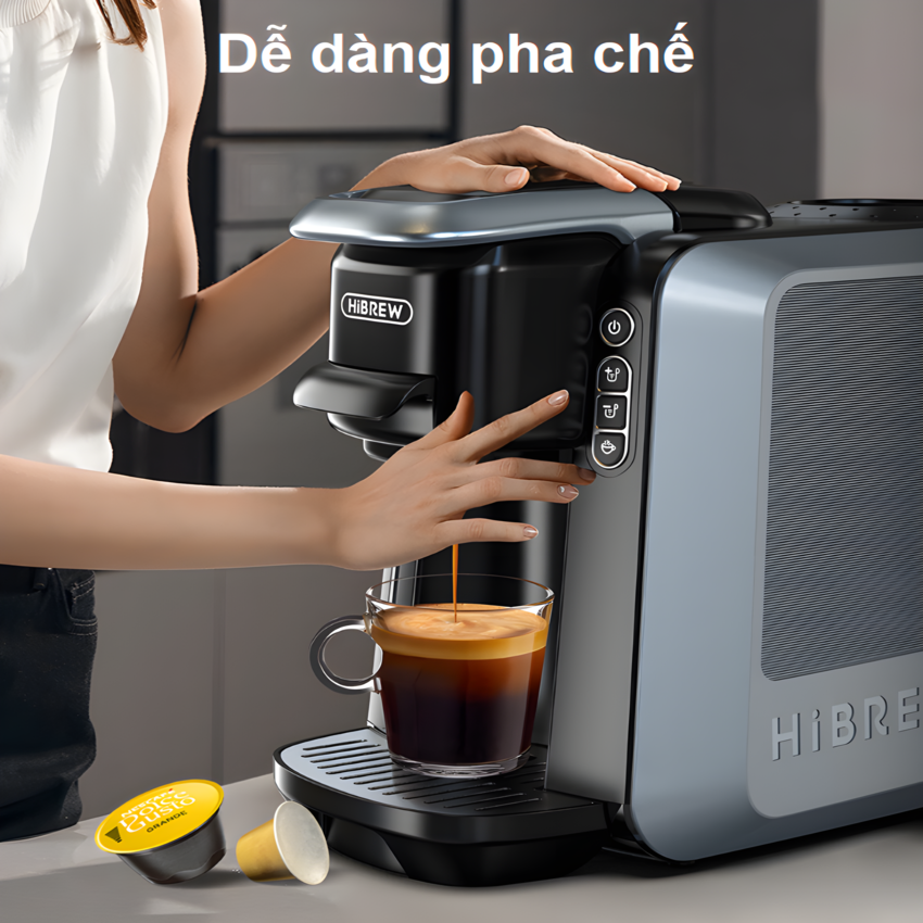 Máy pha cà phê 4 trong 1, Espresso, Viên Nén Nespresso, Nescafe Dolcegusto, Kcup Thương hiệu Mỹ cao cấp HiBREW - H6. Hàng chính hãng