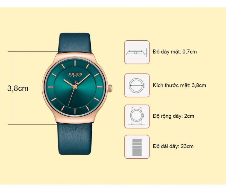 Đồng Hồ Nam JA-1156MB Julius Hàn Quốc dây da (Xanh Ngọc)