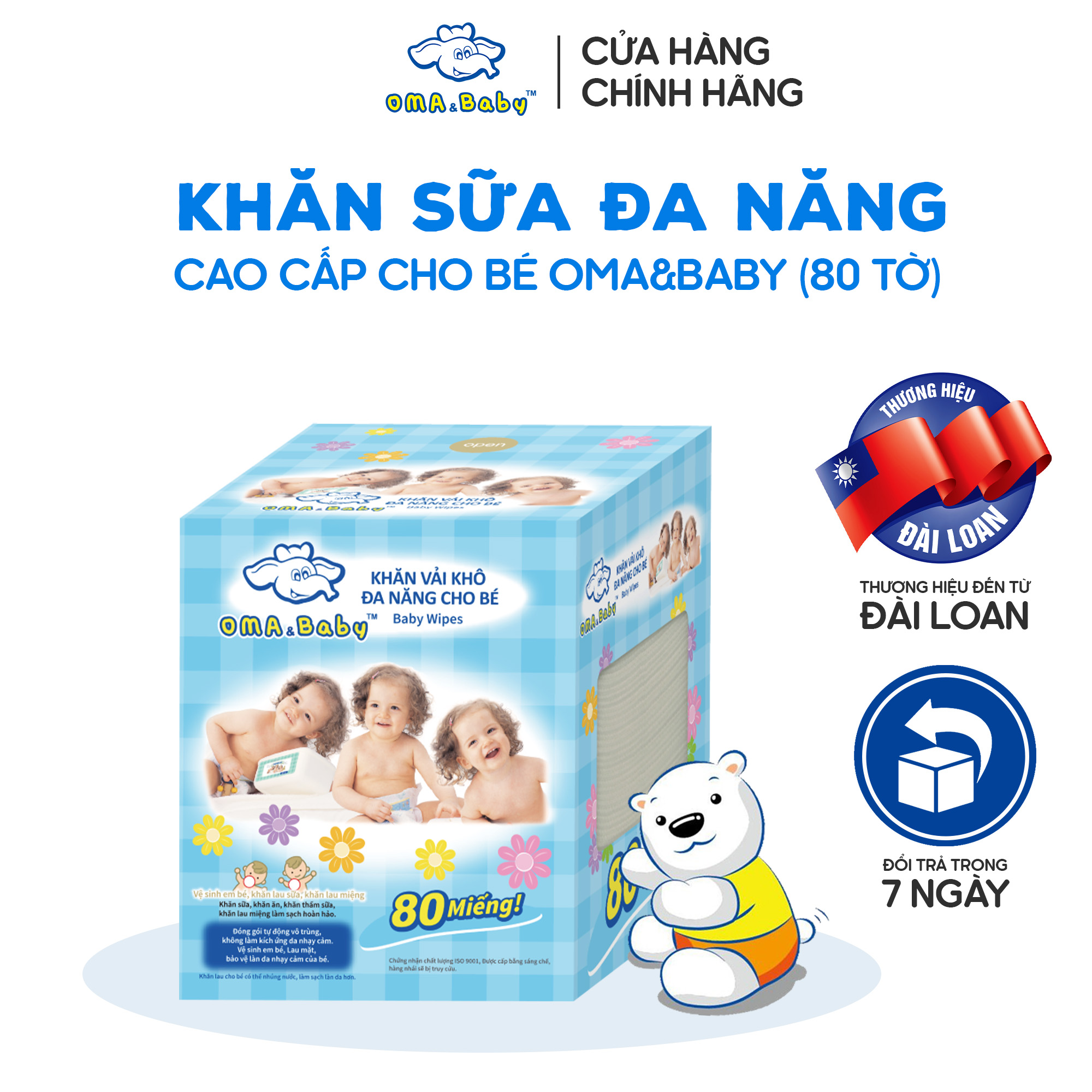 Khăn vải khô đa năng cho bé Oma Baby ( 1 Hộp/ 80 Miếng) - Oma & Baby Premium Baby Dry Multi-Functional Cloths ( 80 cloths per box)