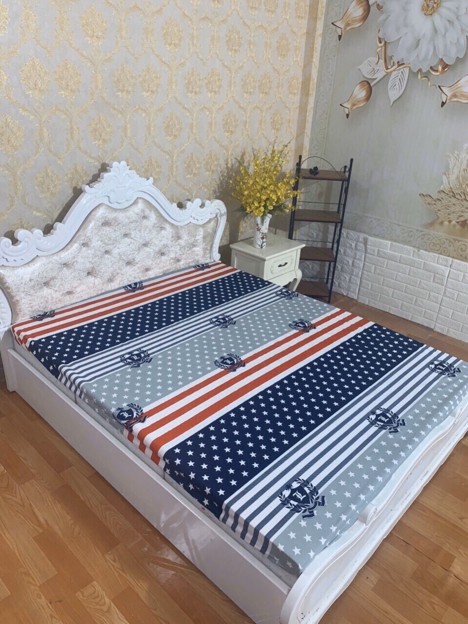 Ga Trải Giường Cờ Mỹ Chất liệu Cotton Poly Phong cách Hàn Quốc