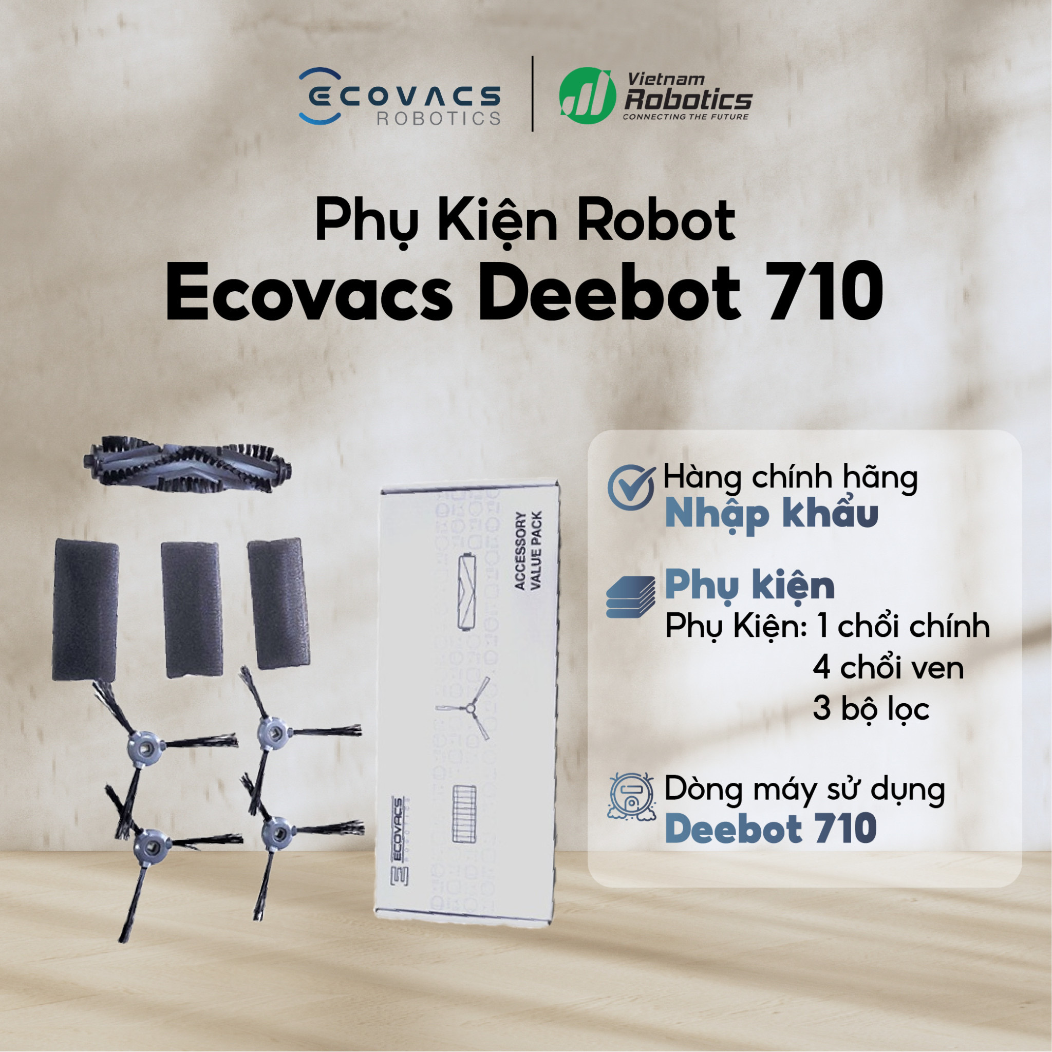 Hộp Phụ Kiện Dành cho Robot hút bụi Ecovacs Deebot 710 - Hàng Chính Hãng - Bản quốc tế