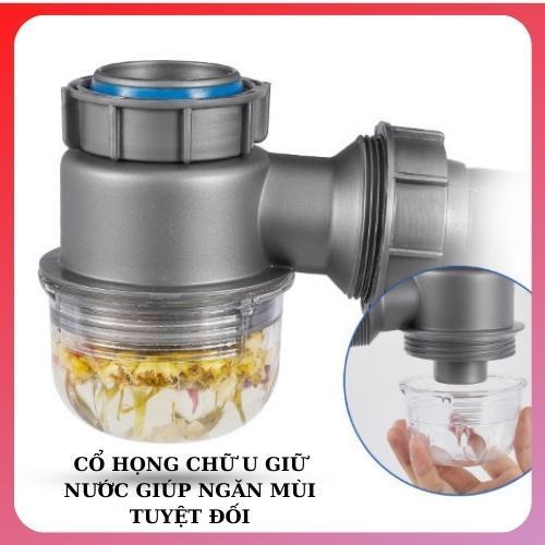 Bộ Xiphong Chậu Rửa Chén Bát Giành Cho Chậu Inox 2 hố, Phi 50 Thoát Nước Nhanh, Ngăn Mùi, Chịu Nhiệt Có 1 Chống Tràn Kèm Van Thải RO