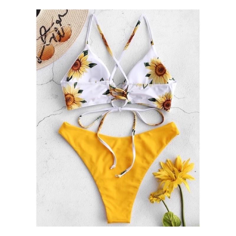 Bikini 2 mảnh hoa hướng dương mix quần vàng