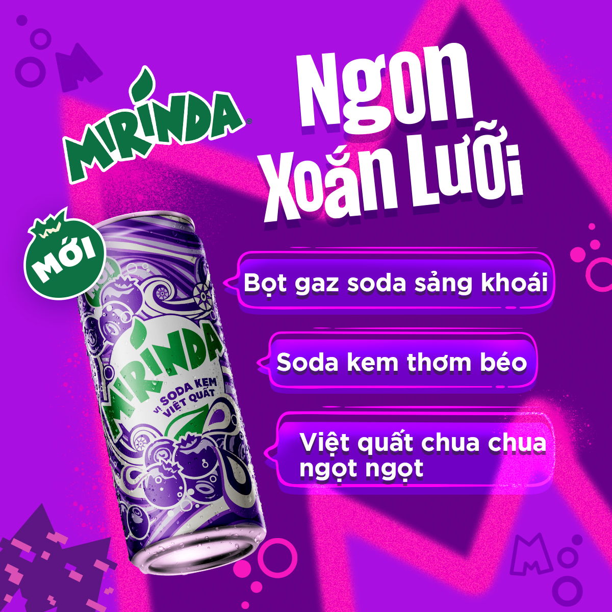 Thùng 24 Lon Nước Ngọt Có Gaz Mirinda Soda Kem Việt Quất (320ml/lon)