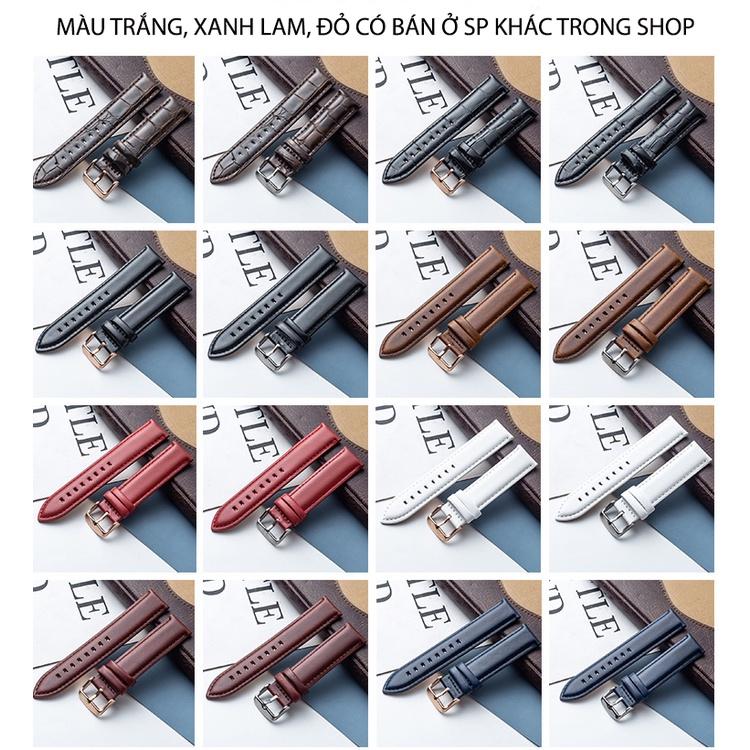 Dây đồng hồ da bò nam nữ cực dày vân dập chìm cực đẹp, dây da đồng hồ 12mm 13mm 14mm 17mm 18mm 19mm 20mm 22mm