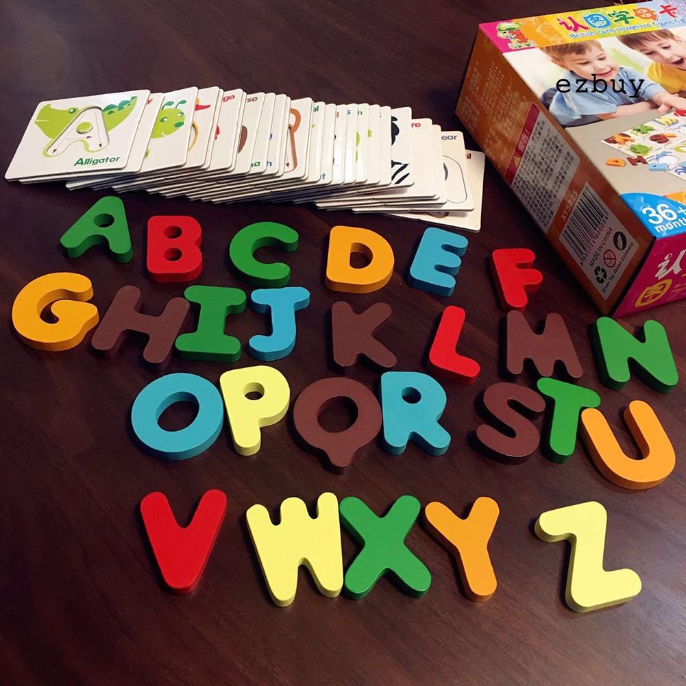 EY-26Pcs Wooden Alphabet Letters Animal Match Puzzles Cards Preshcool Learning Toy