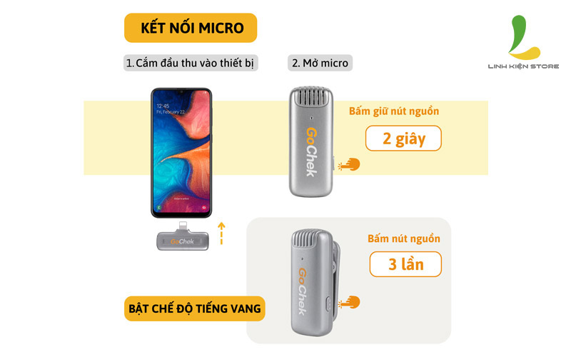 Micro thu âm không dây GoChek C02 - Thiết bị ghi âm dành cho điện thoại hỗ trợ cổng cắm Lightningg - Hàng chính hãng