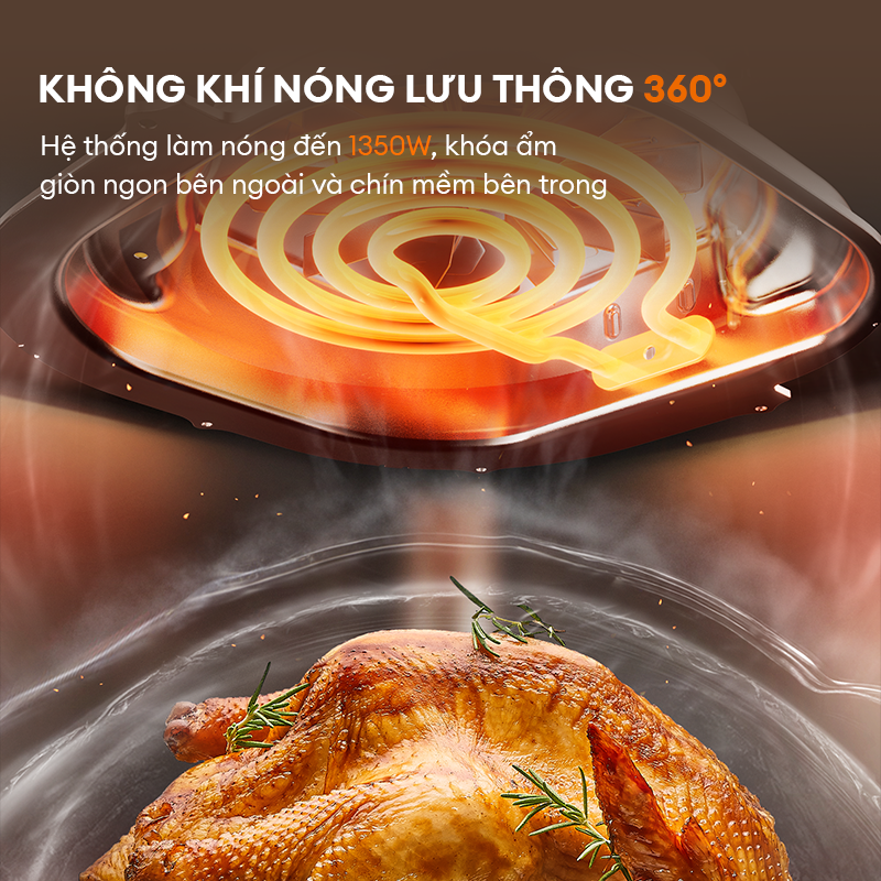 Nồi chiên không dầu 5L Gaabor AF-45M01A mặt kính trong suốt vừa con gà 1.5kg công suất 1350W - Hàng chính hãng