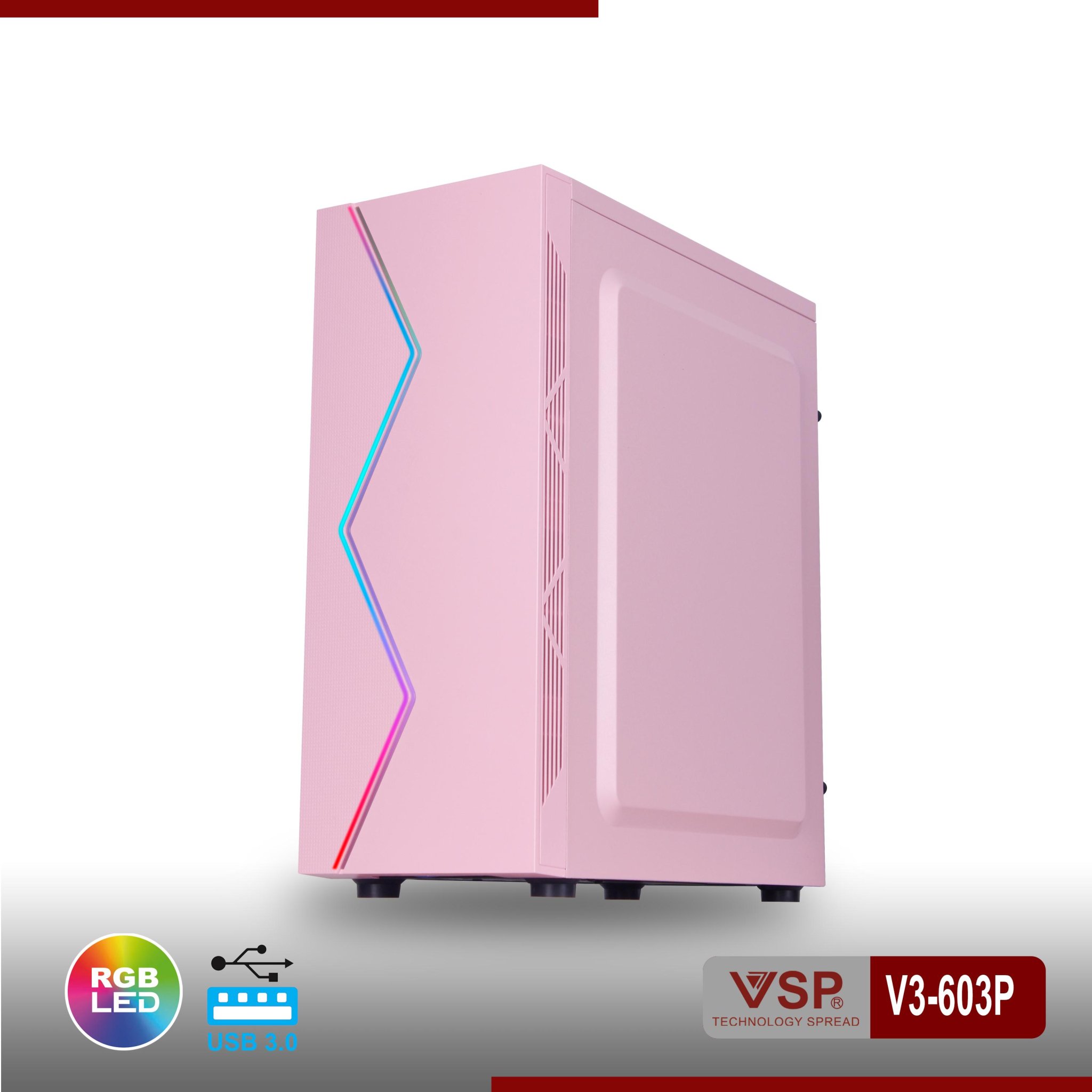 Vỏ Case Máy Tính VSP V3-603P Pink  (Màu Hồng) - Hàng Chính Hãng