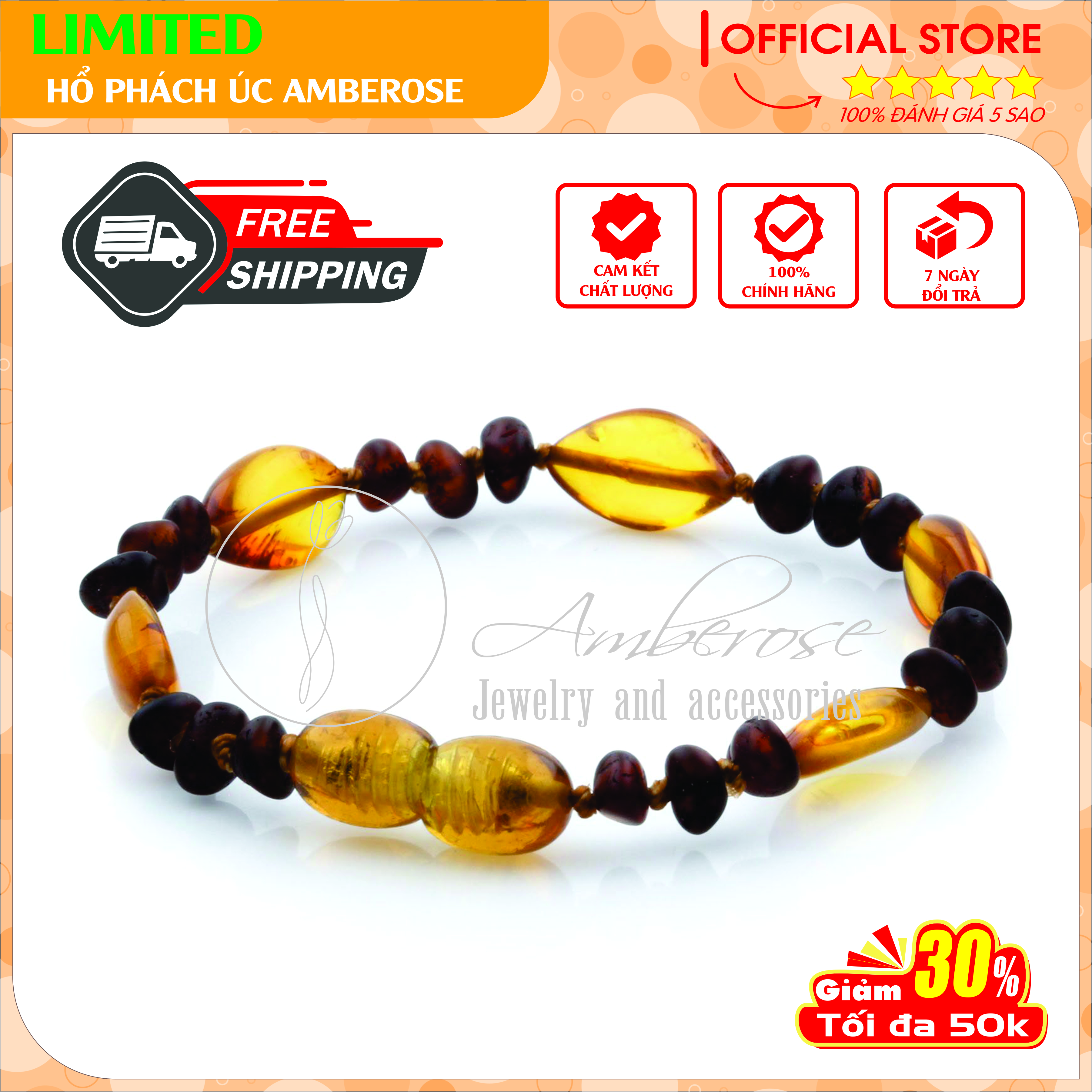 Bộ Vòng Hổ Phách Amber Úc Cho Bé 0 - 10 tuổi SABLMT27